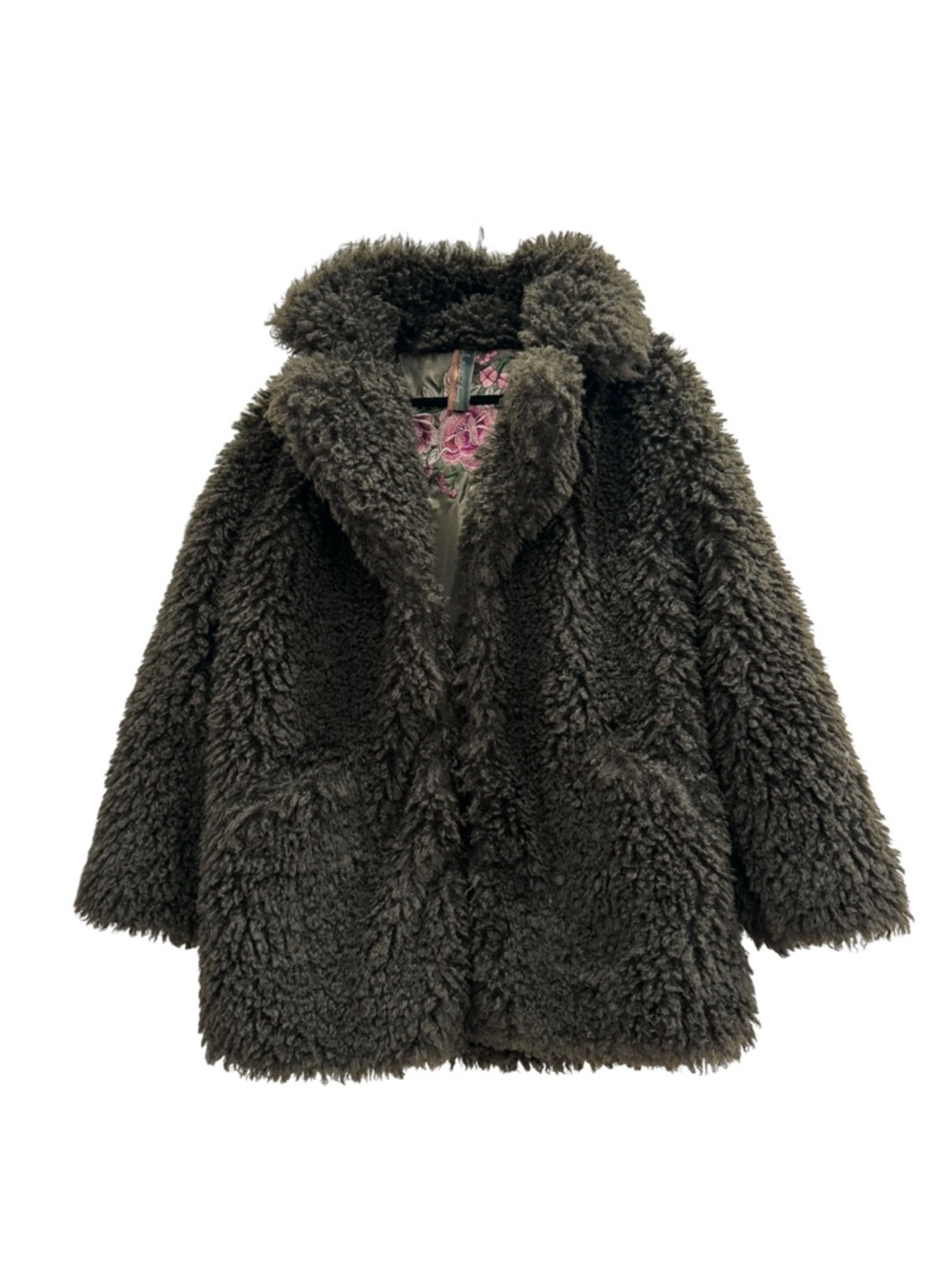 Aratta Olive Green Teddy Jacket with Embroidered Back - Picture 2 of 11